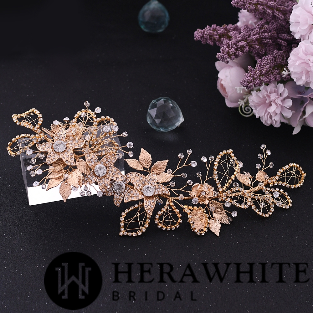 Luxury Gold Leaf Crystals Bridal Headpiece