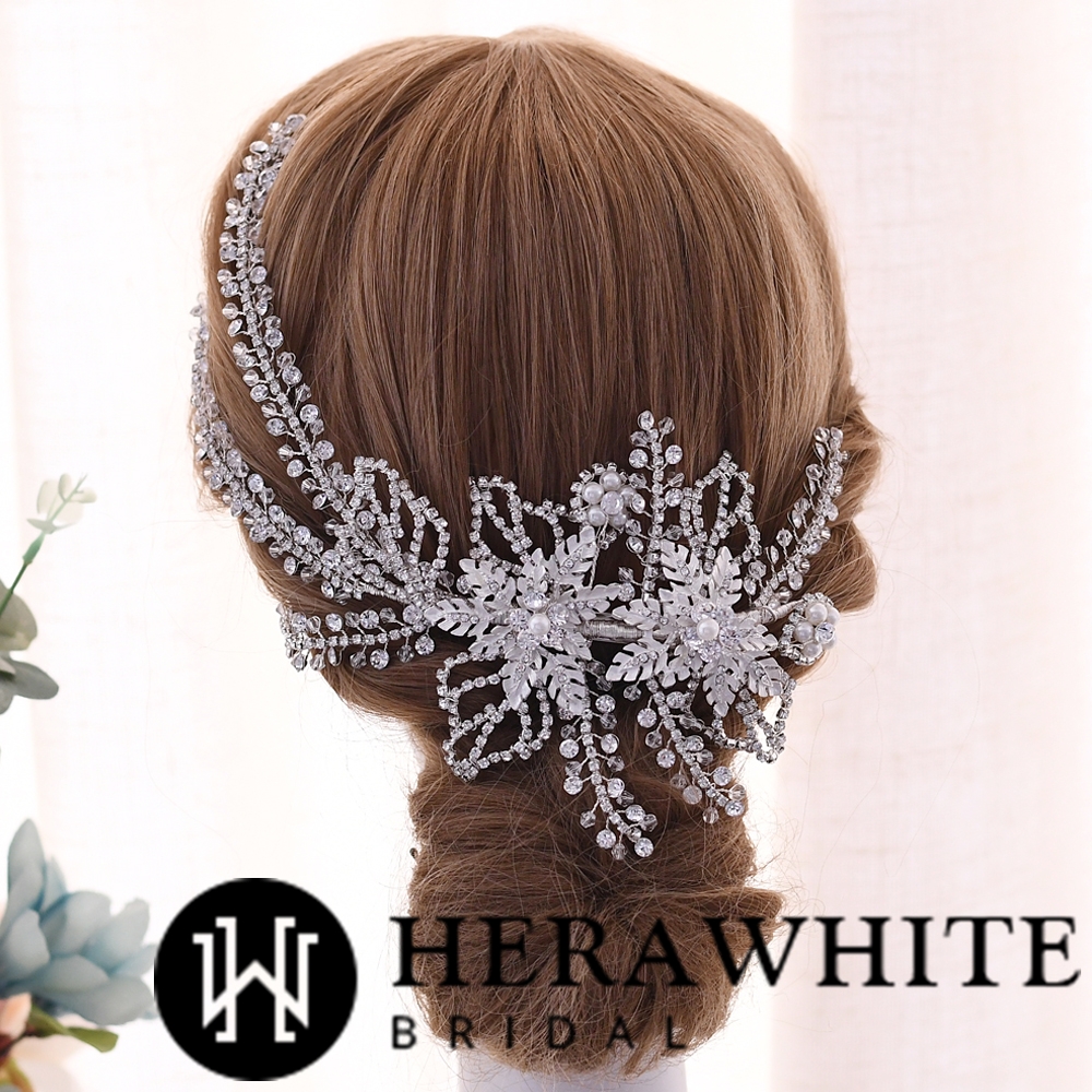 Flower Crystals and Pearls Bridal Headpiece