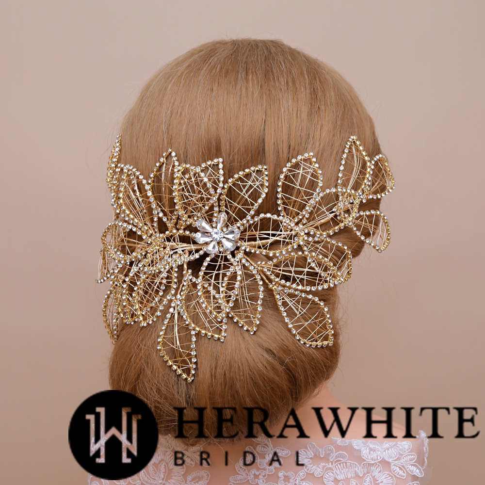 Large Leaf Crystals Bridal Headpiece