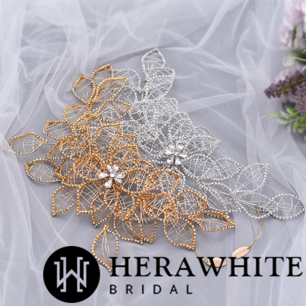 Large Leaf Crystals Bridal Headpiece