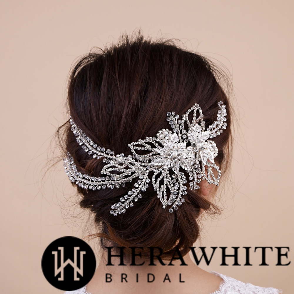 Flower Crystals and Pearls Bridal Headpiece