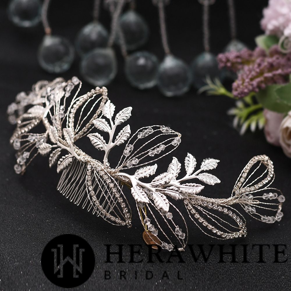 Rhinestones Gold Metallic Leaf Bridal Comb