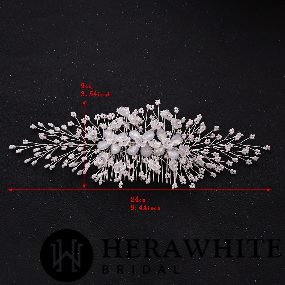 Luxury Opal Floral Bead and Crystals Comb