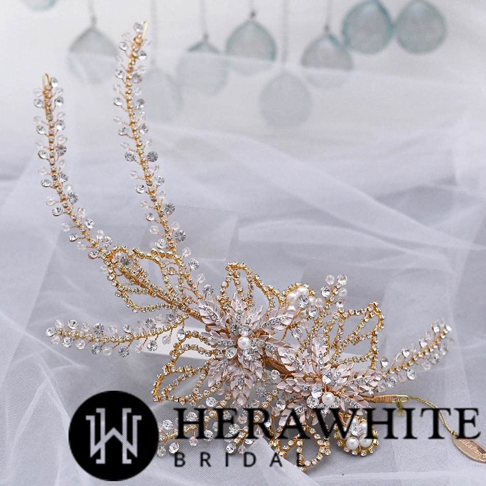 Flower Crystals and Pearls Bridal Headpiece