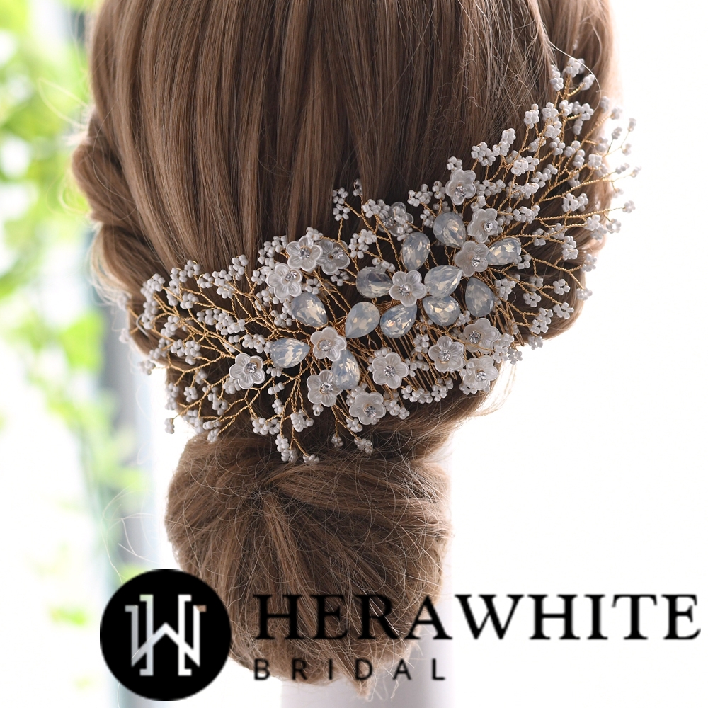 Luxury Opal Floral Bead and Crystals Comb