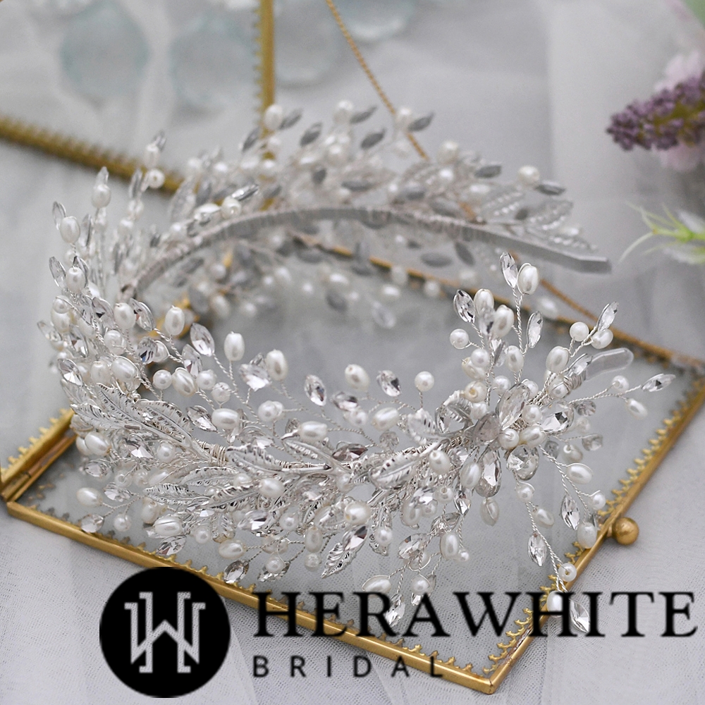 Gold Alloy Rhinestone Pearl Bridal Hair Hoop Headpieces
