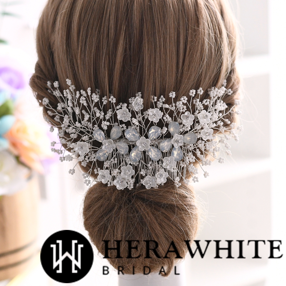 Luxury Opal Floral Bead and Crystals Comb