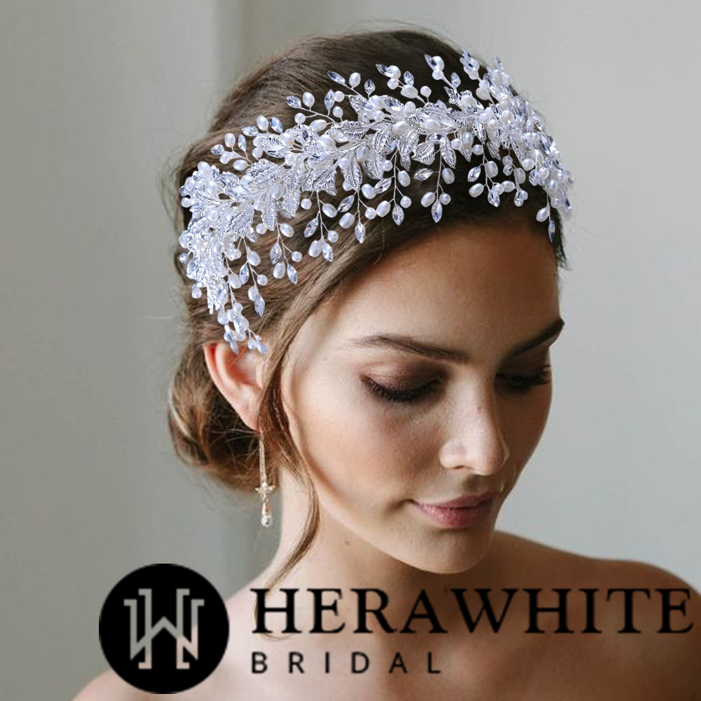 Gold Alloy Rhinestone Pearl Bridal Hair Hoop Headpieces