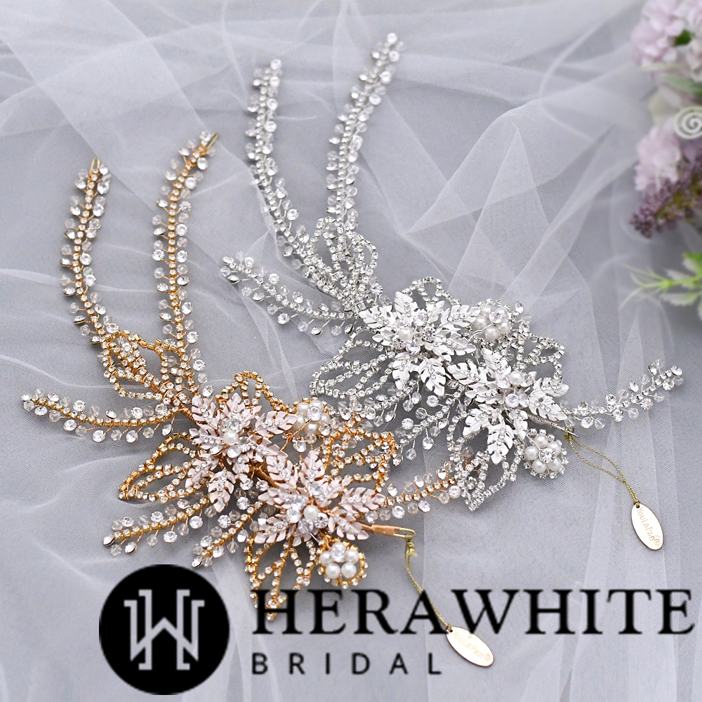 Flower Crystals and Pearls Bridal Headpiece