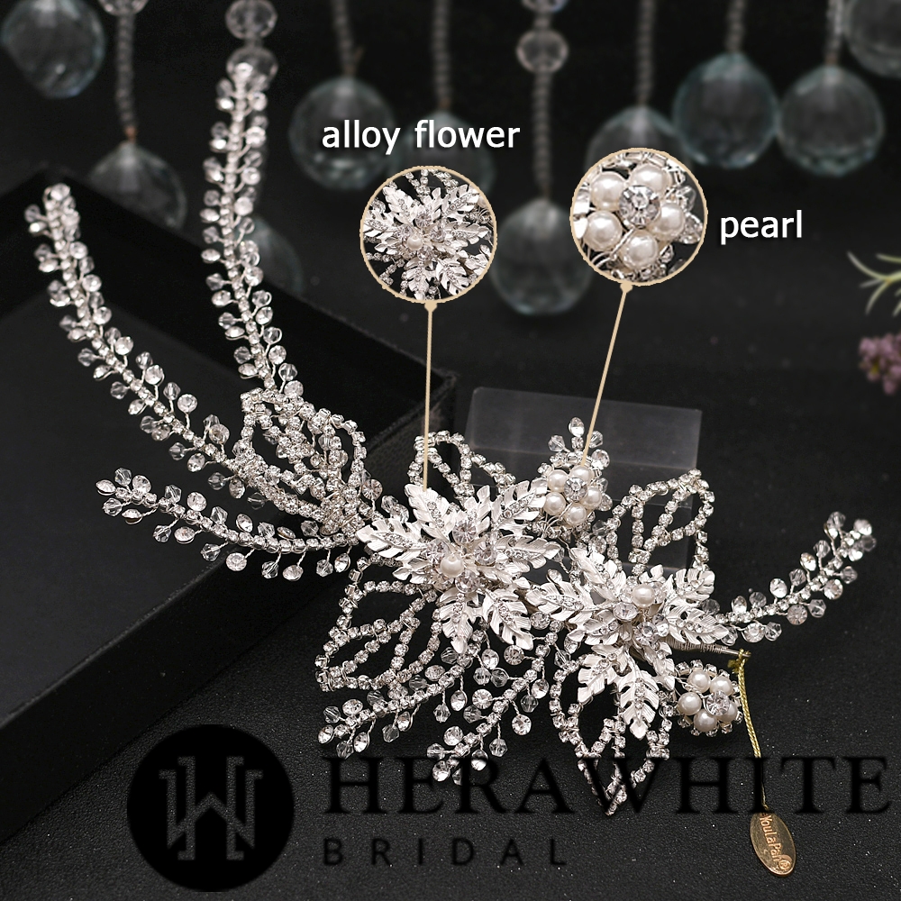 Flower Crystals and Pearls Bridal Headpiece