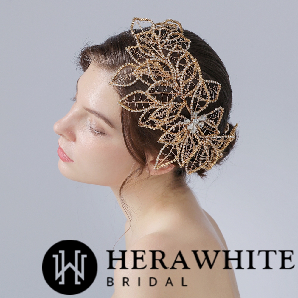 Large Leaf Crystals Bridal Headpiece