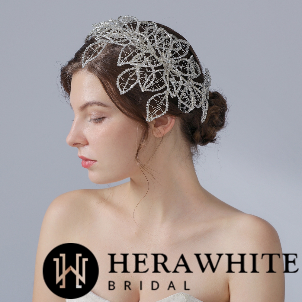 Large Leaf Crystals Bridal Headpiece