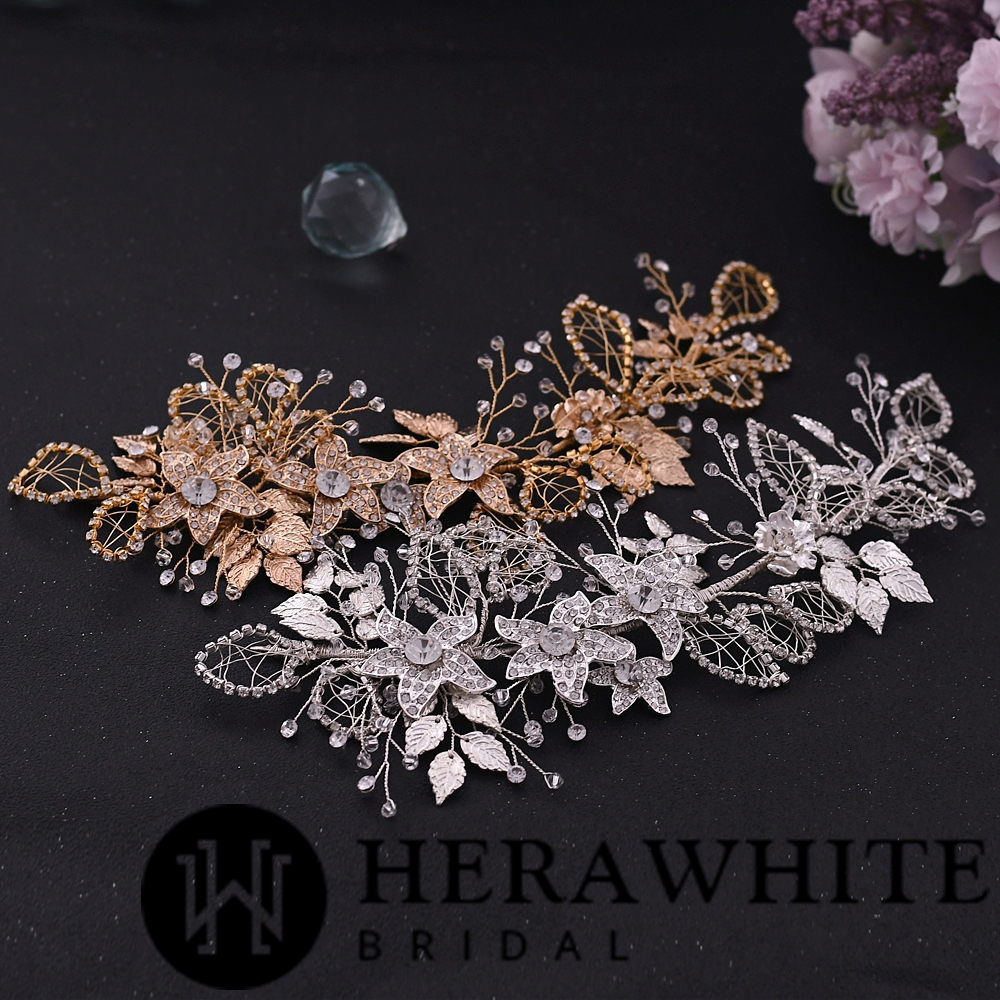 Luxury Gold Leaf Crystals Bridal Headpiece