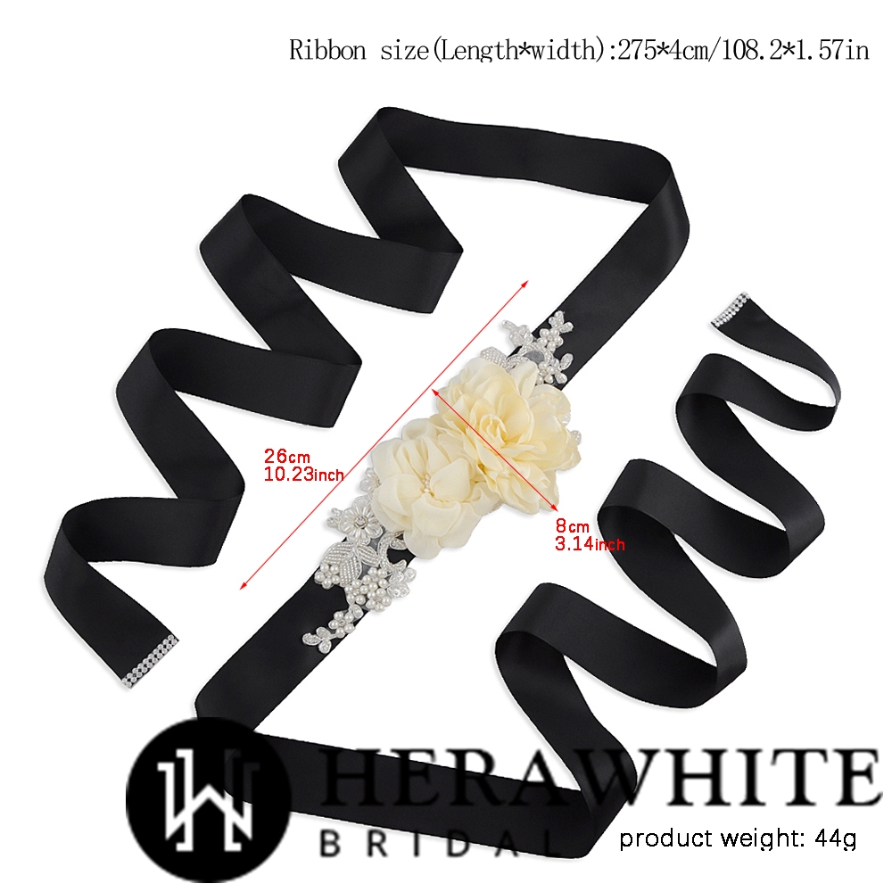 Chiffon Floral Pearl Beaded Bridal Ribbon Sash