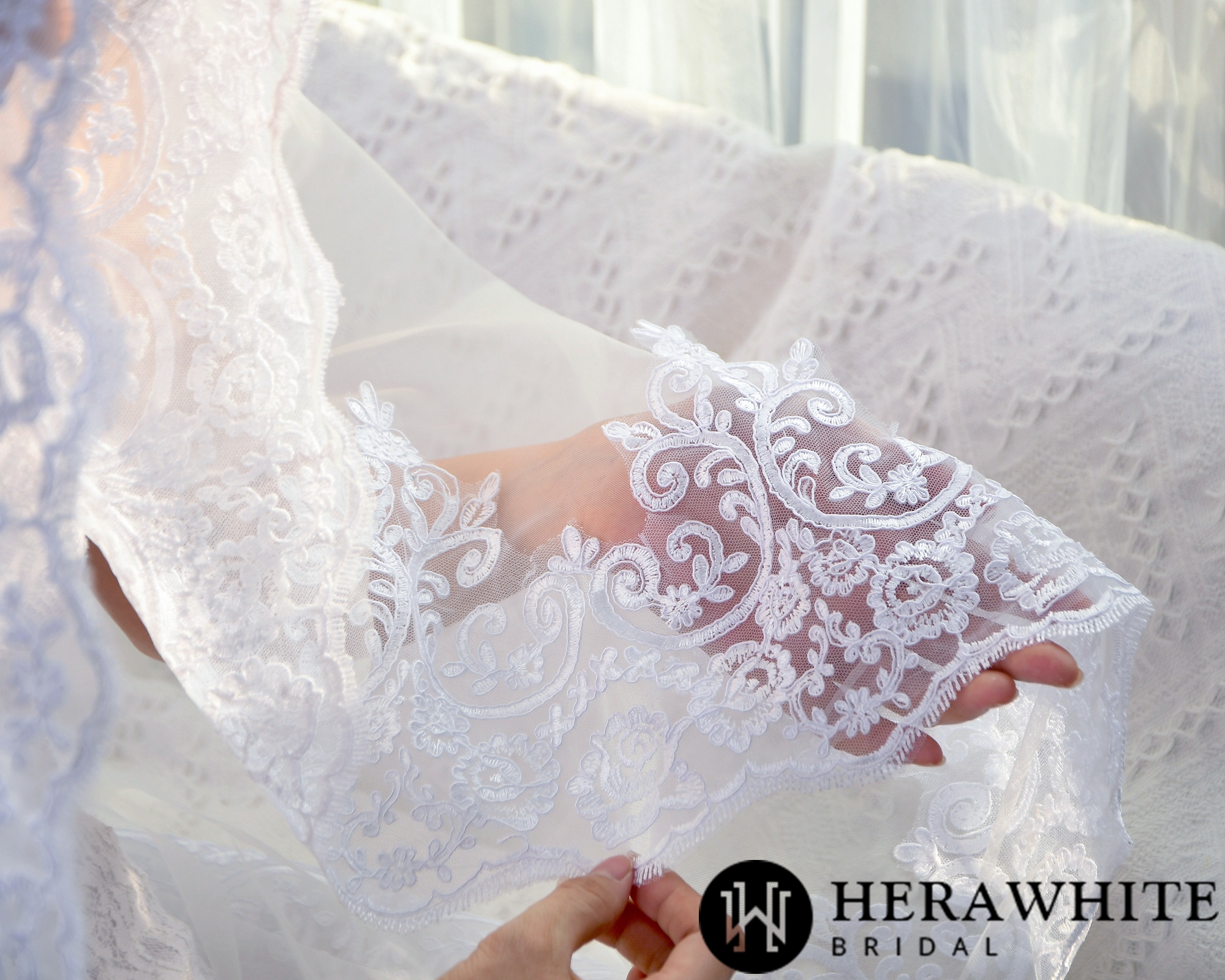 Lace Edge Ruffle Tulle Cathedral LengthBridal Veil