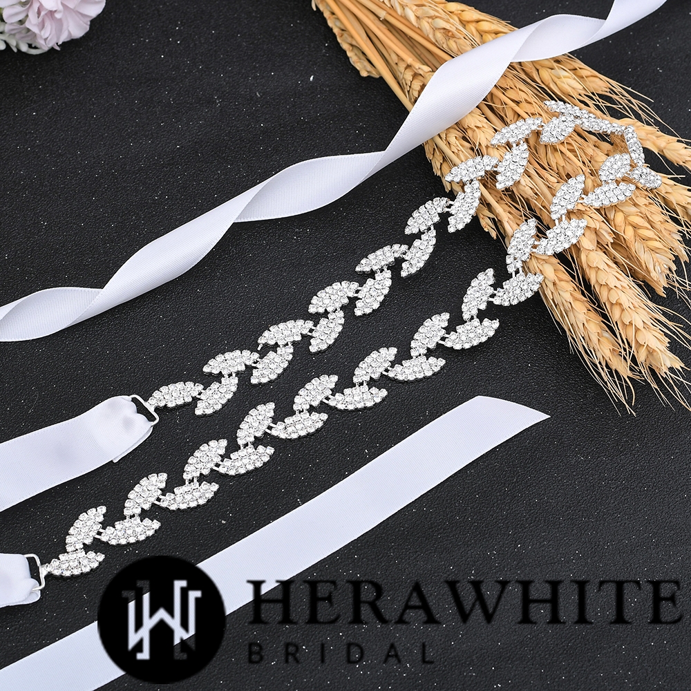 Wholesale Leaf Crystals Satin Bridal Sash
