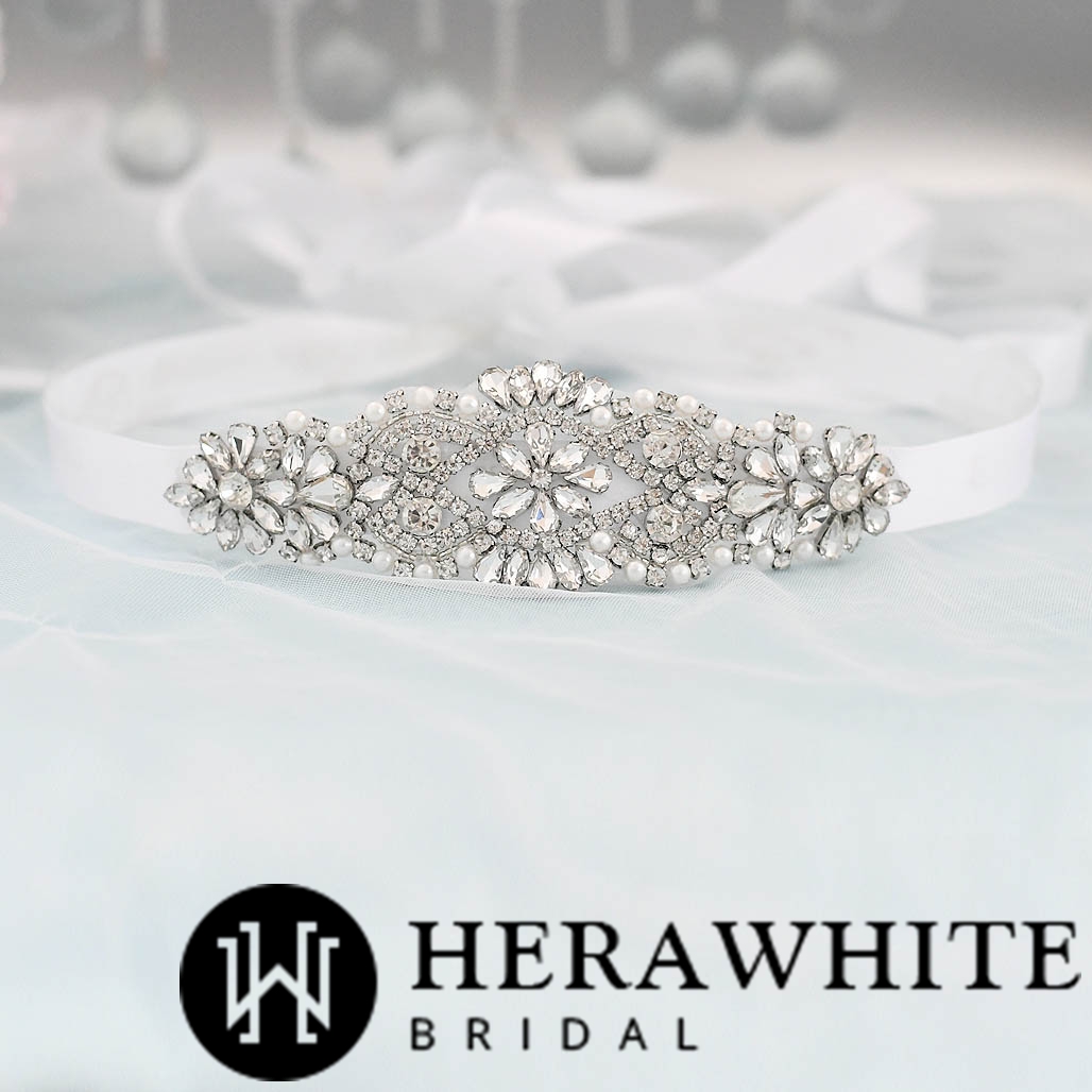 Glittering Rhinestones Pearl Bridal Sash