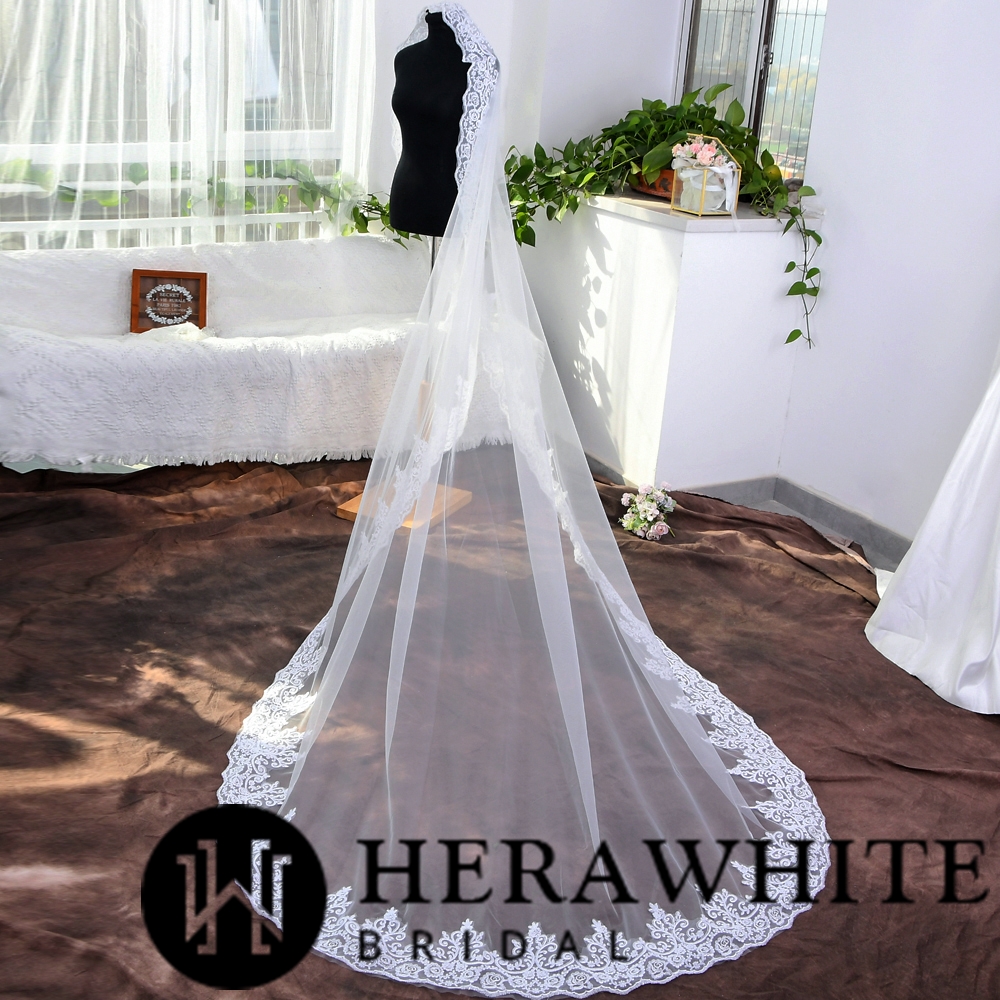 Lace Edge Ruffle Tulle Cathedral LengthBridal Veil