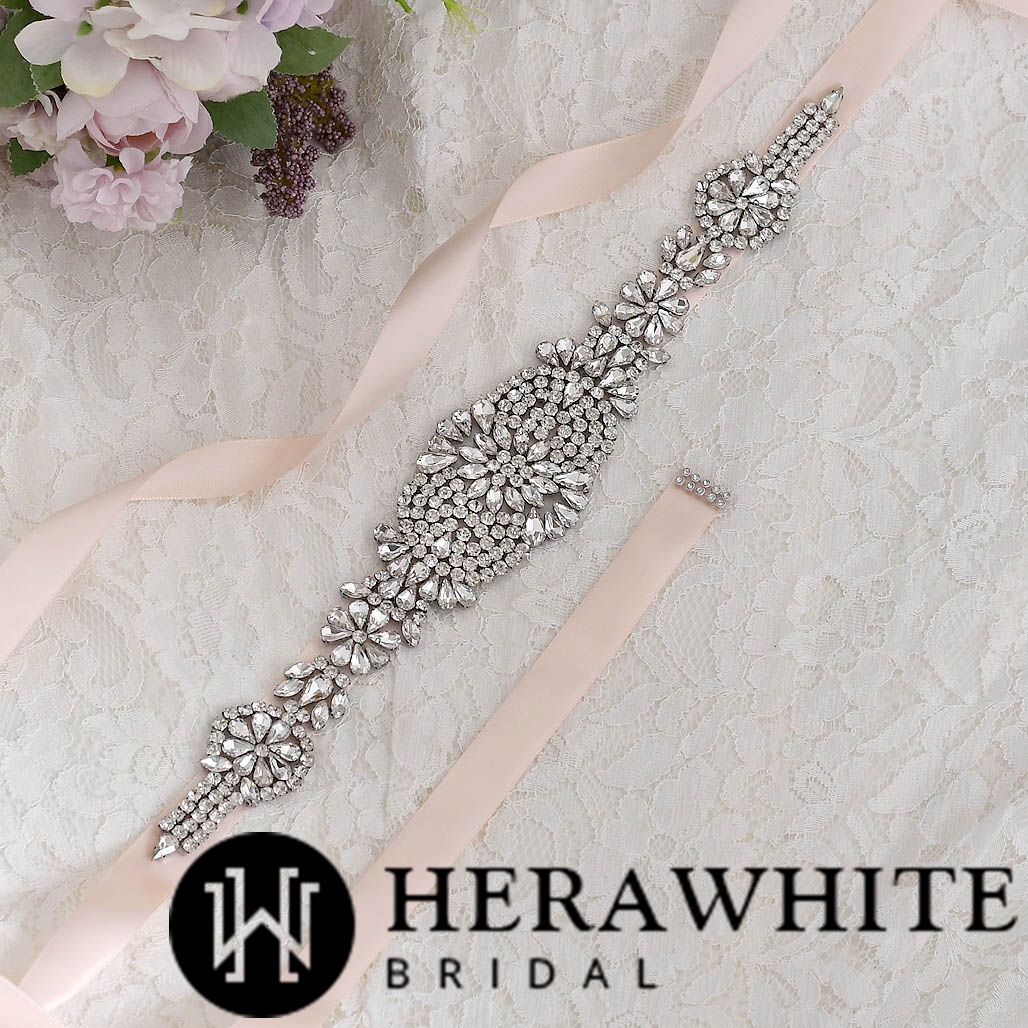 Luxurious Floral Crystals Pearls Bridal Sash
