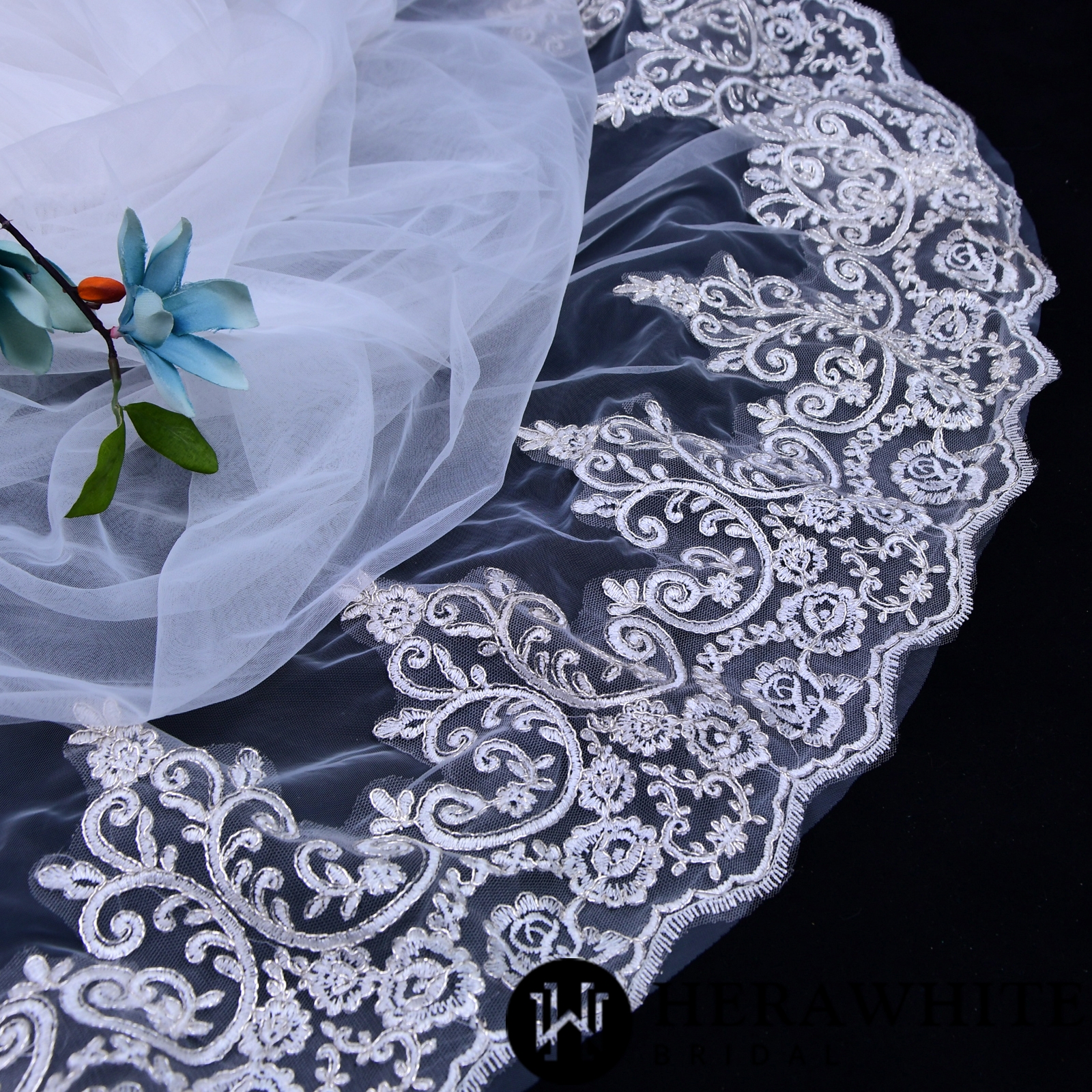 Lace Edging Tulle Cathedral LengthBridal Veil