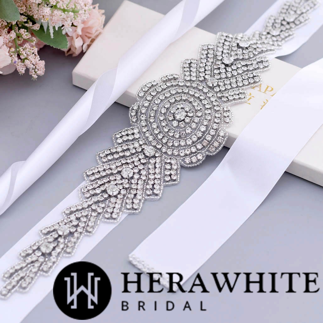 Glittery Wide Crystals Beaded Wedding Belt