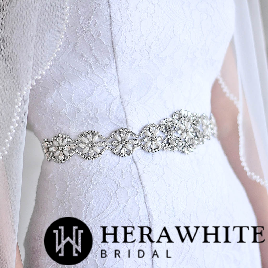 Graduated Scallops Opal Pearl Satin Bridal Sash