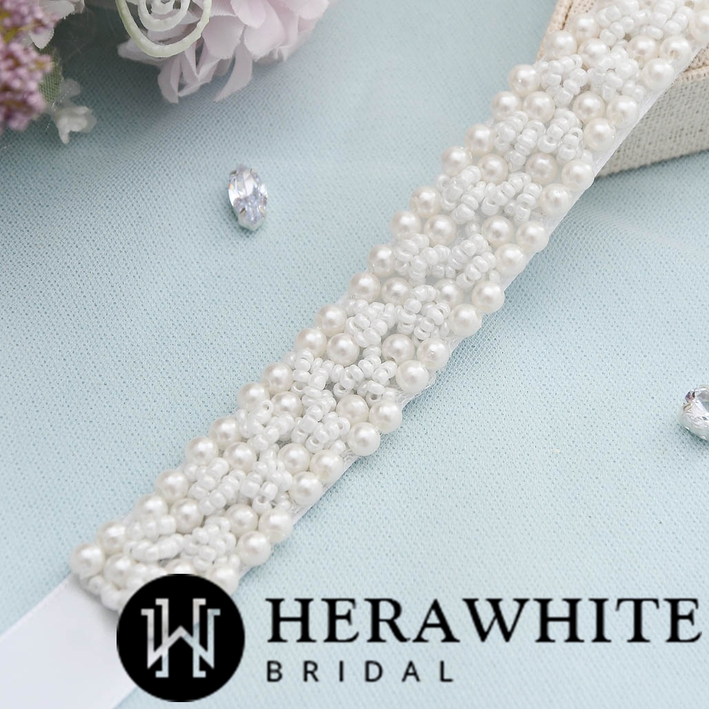 Allover Beaded Pearl Bridal Sash