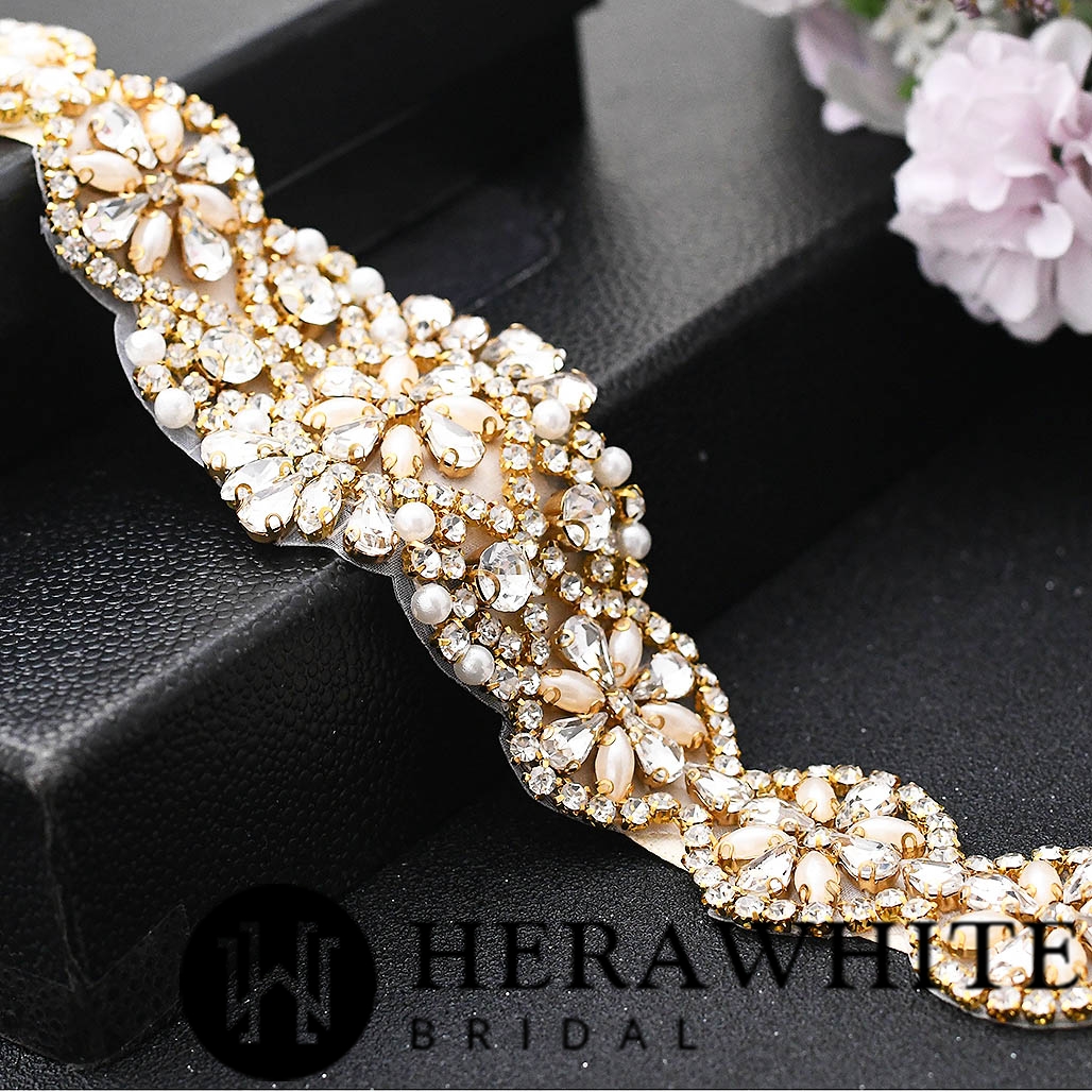 Graduated Scallops Opal Pearl Satin Bridal Sash