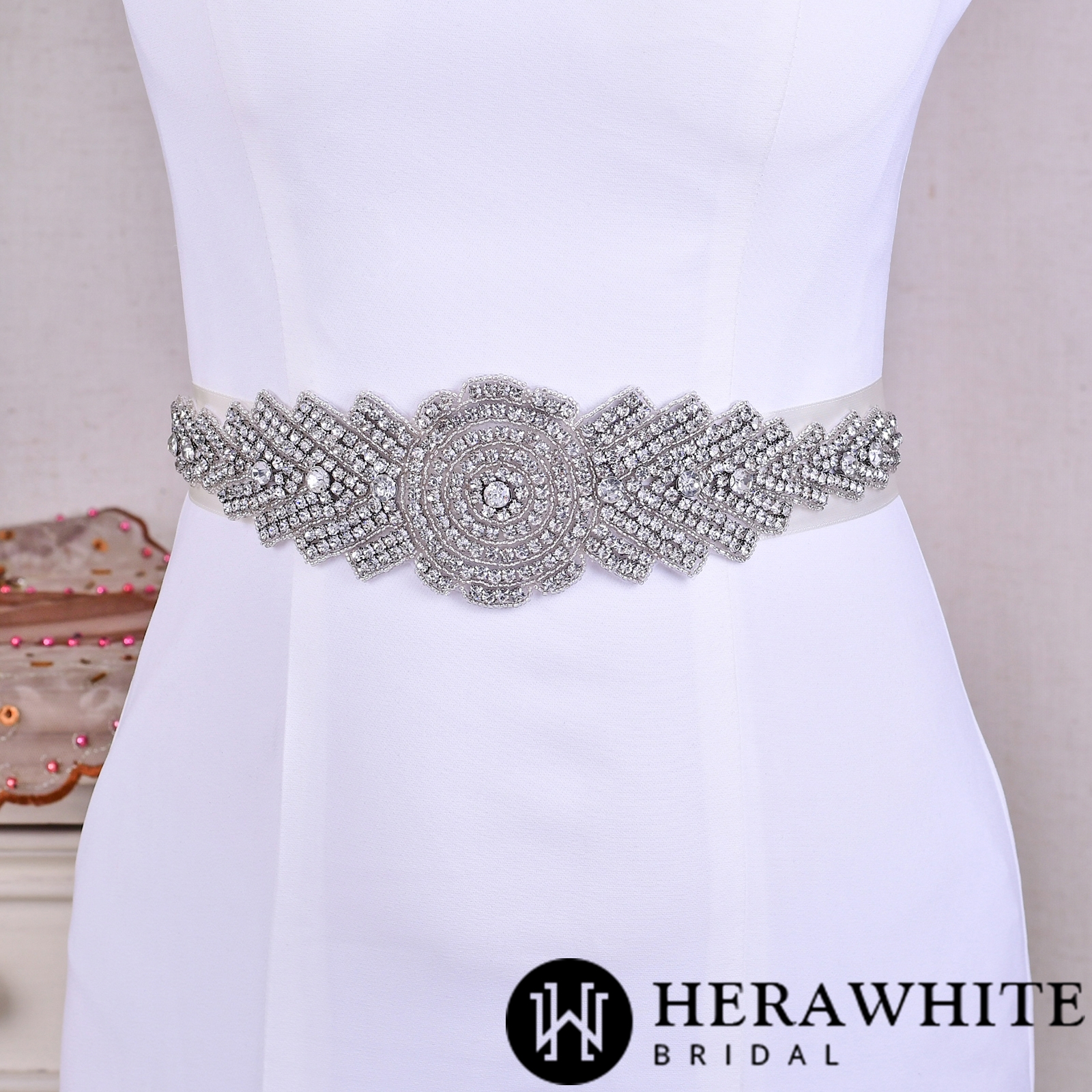 Glittery Wide Crystals Beaded Wedding Belt