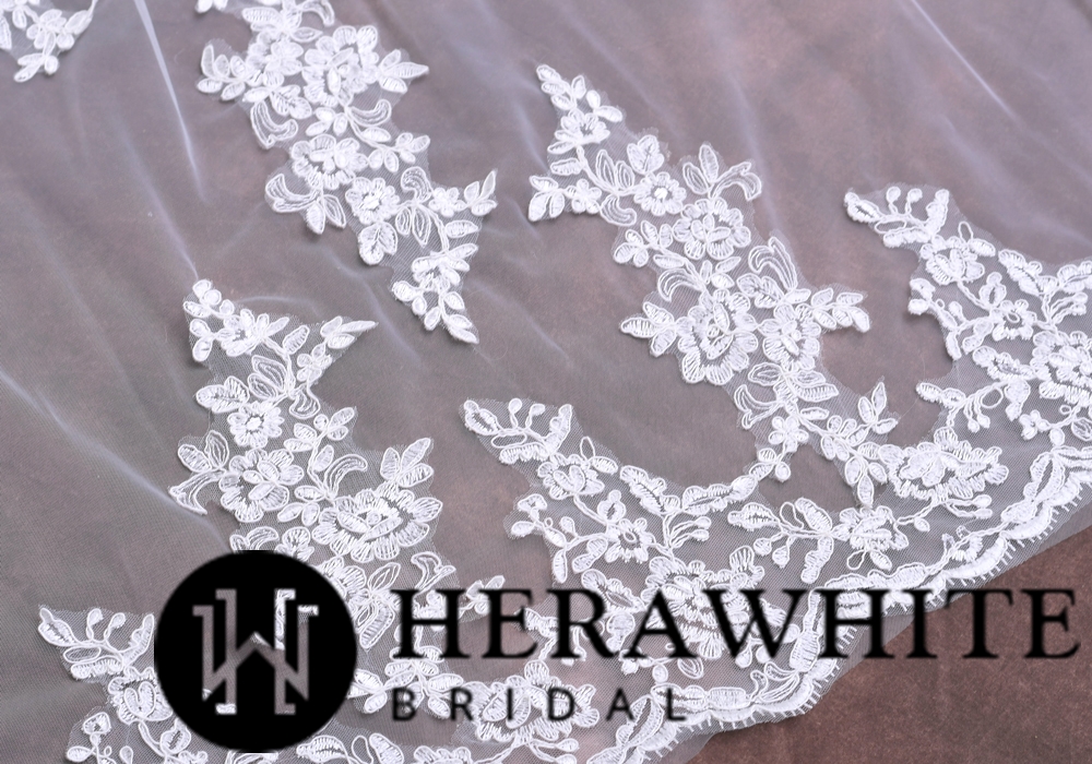 Elegant Lace Appliquéd Cathedral Length Bridal Veil