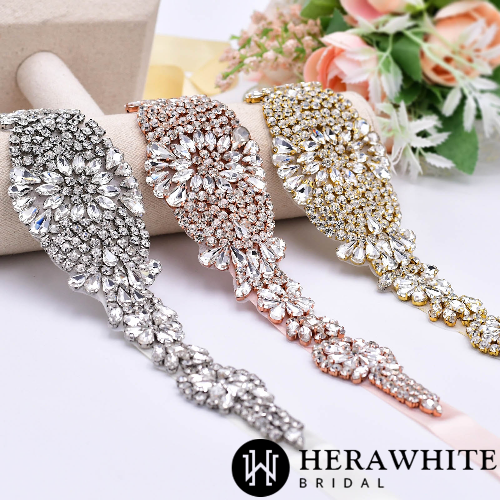 Luxurious Floral Crystals Pearls Bridal Sash