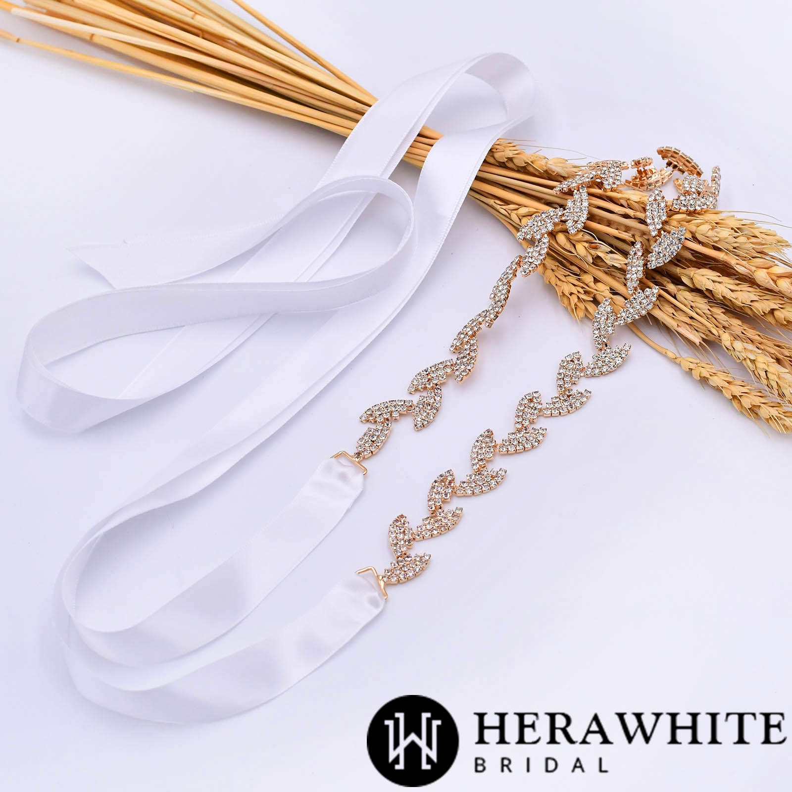 Wholesale Leaf Crystals Satin Bridal Sash