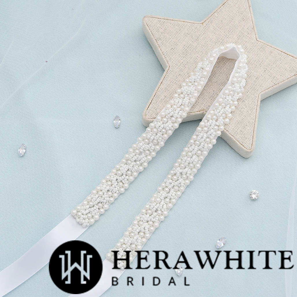 Allover Beaded Pearl Bridal Sash