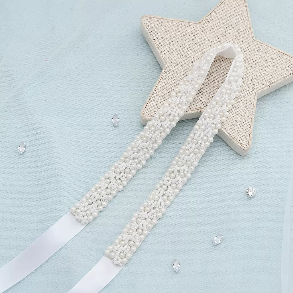 Allover Beaded Pearl Bridal Sash