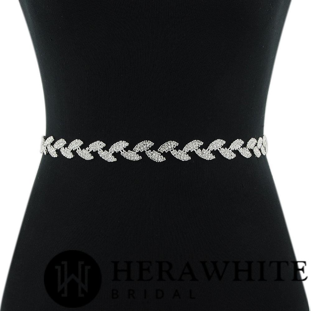 Wholesale Leaf Crystals Satin Bridal Sash