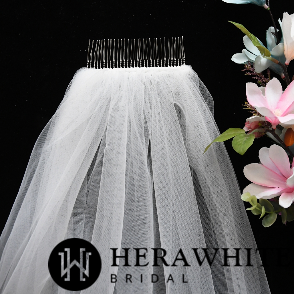 Feather Tulle Cathedral Length Bridal Veil With Hair Comb