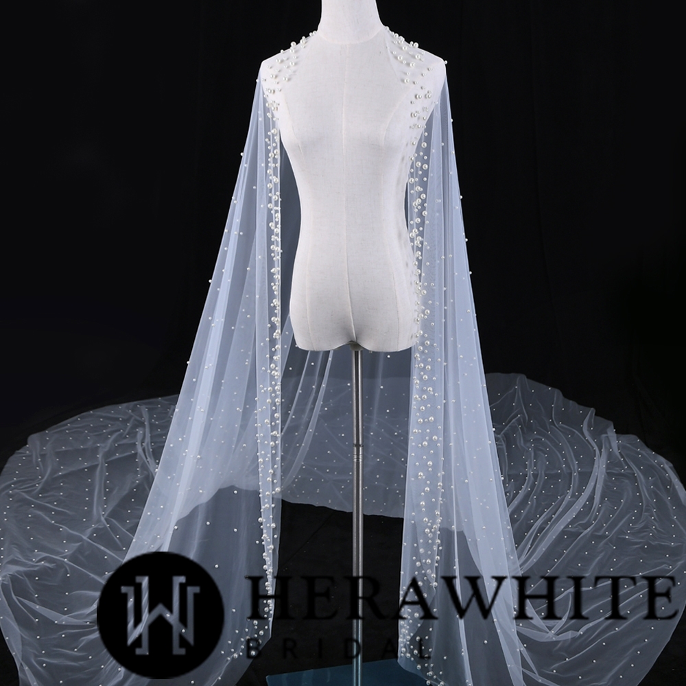 Beaded Cathedral Length One-Tie Tulle Bridal Veil