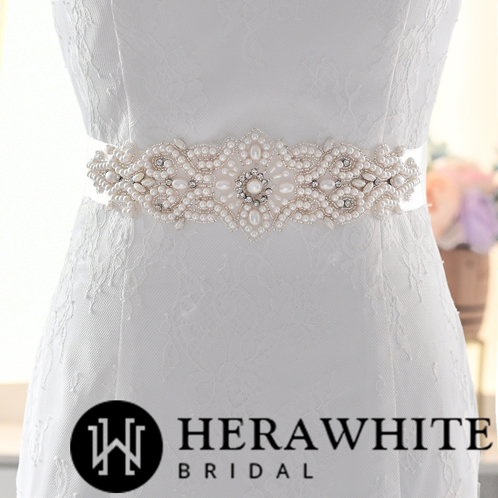 Allover Beaded Pearl and Crystal Bridal Sash