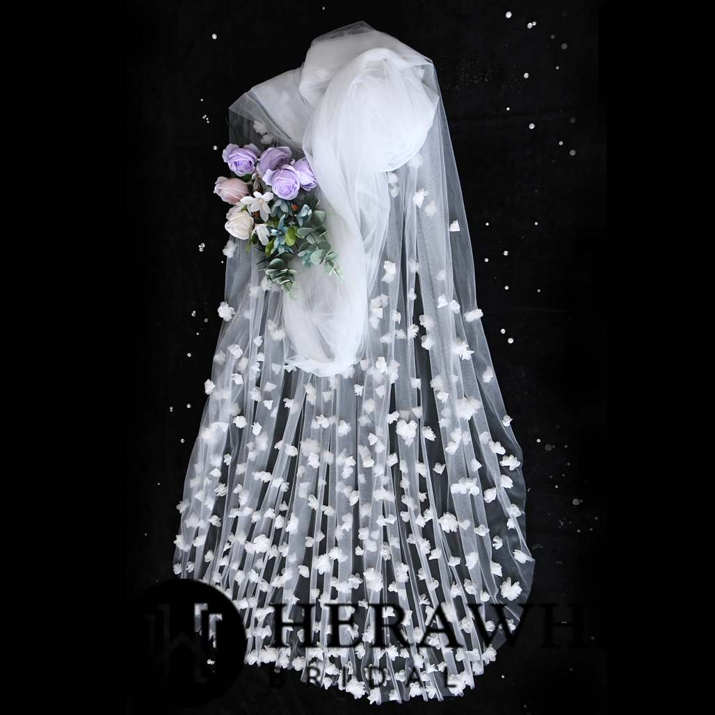 Elegant 3D Flower Cathedral Length Bridal Veil