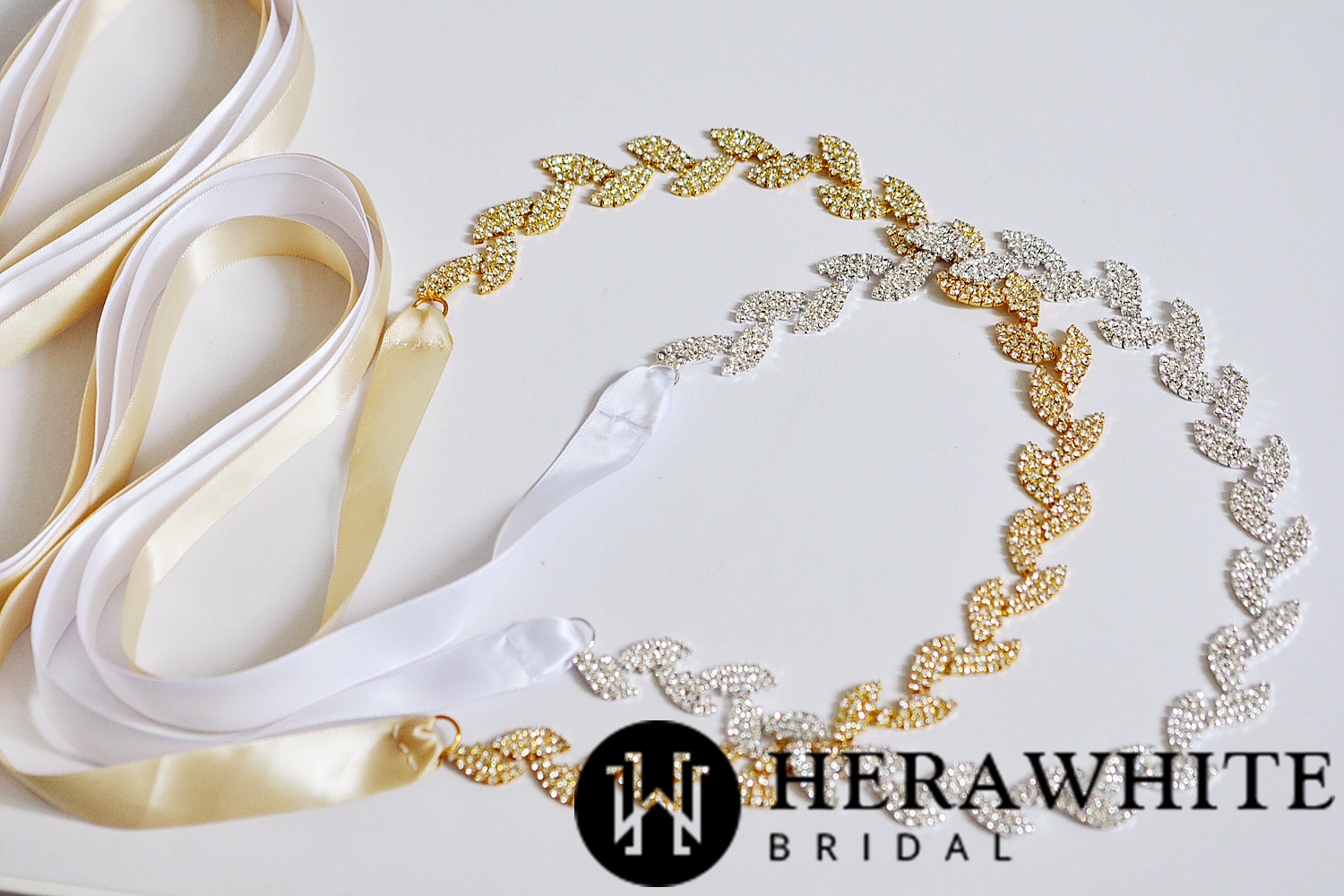 Wholesale Leaf Crystals Satin Bridal Sash