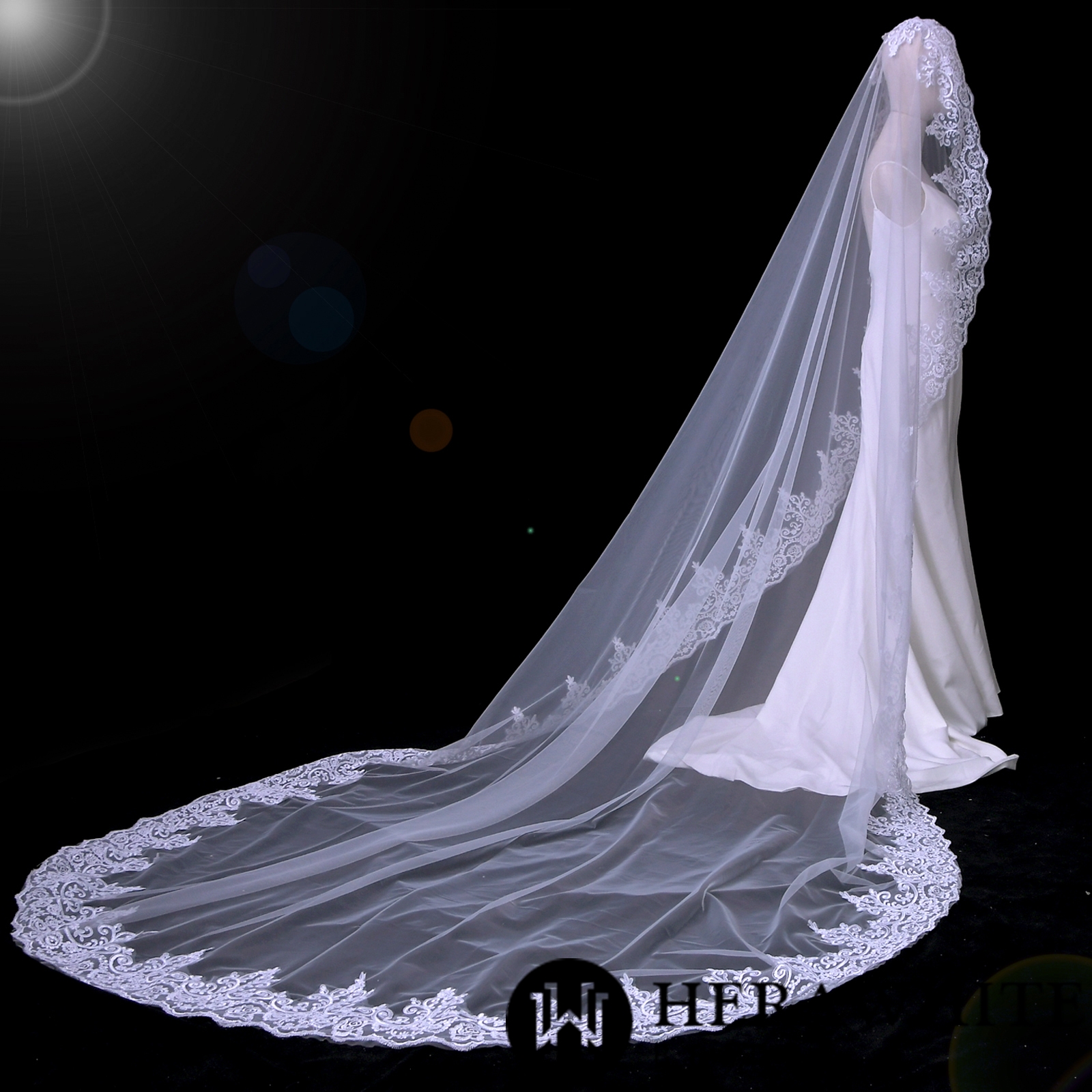 Lace Edge Ruffle Tulle Cathedral LengthBridal Veil