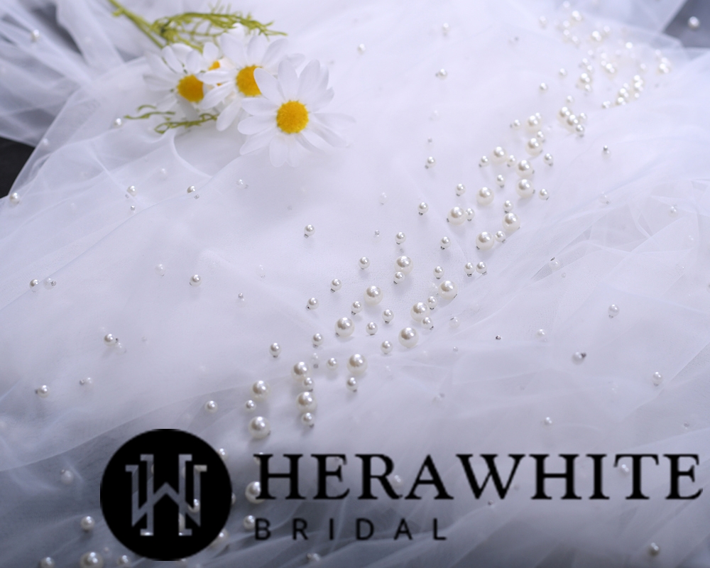 Beaded Cathedral Length One-Tie Tulle Bridal Veil
