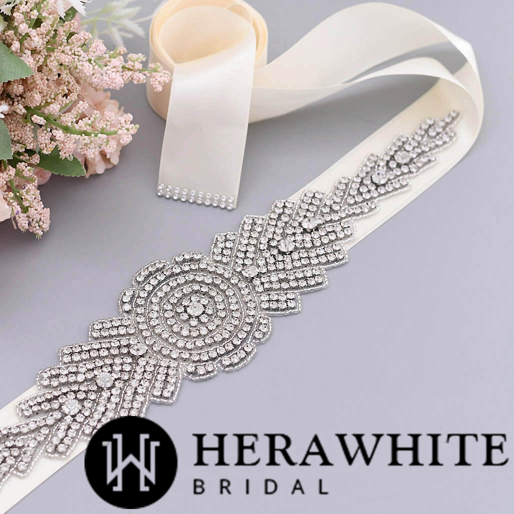 Glittery Wide Crystals Beaded Wedding Belt
