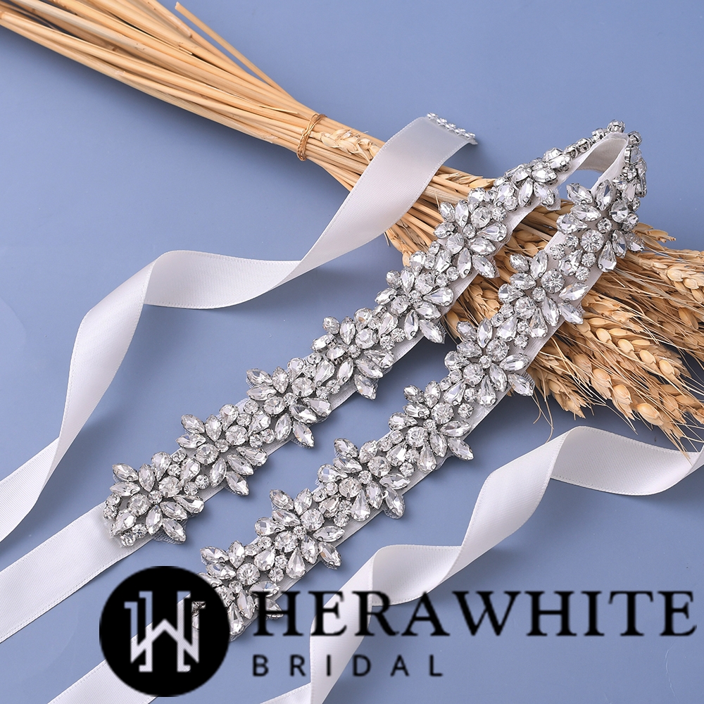 Crystal Floral Ribbon Bridal Sash