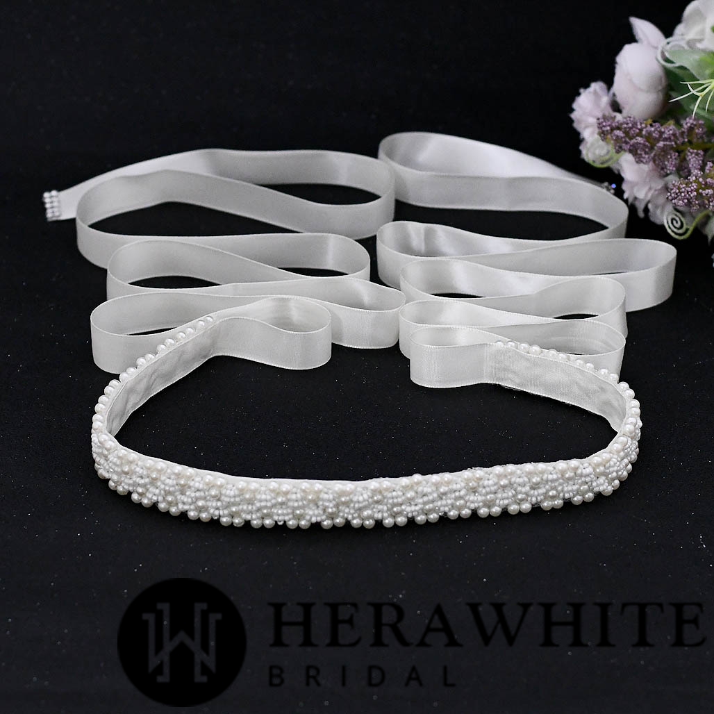 Allover Beaded Pearl Bridal Sash