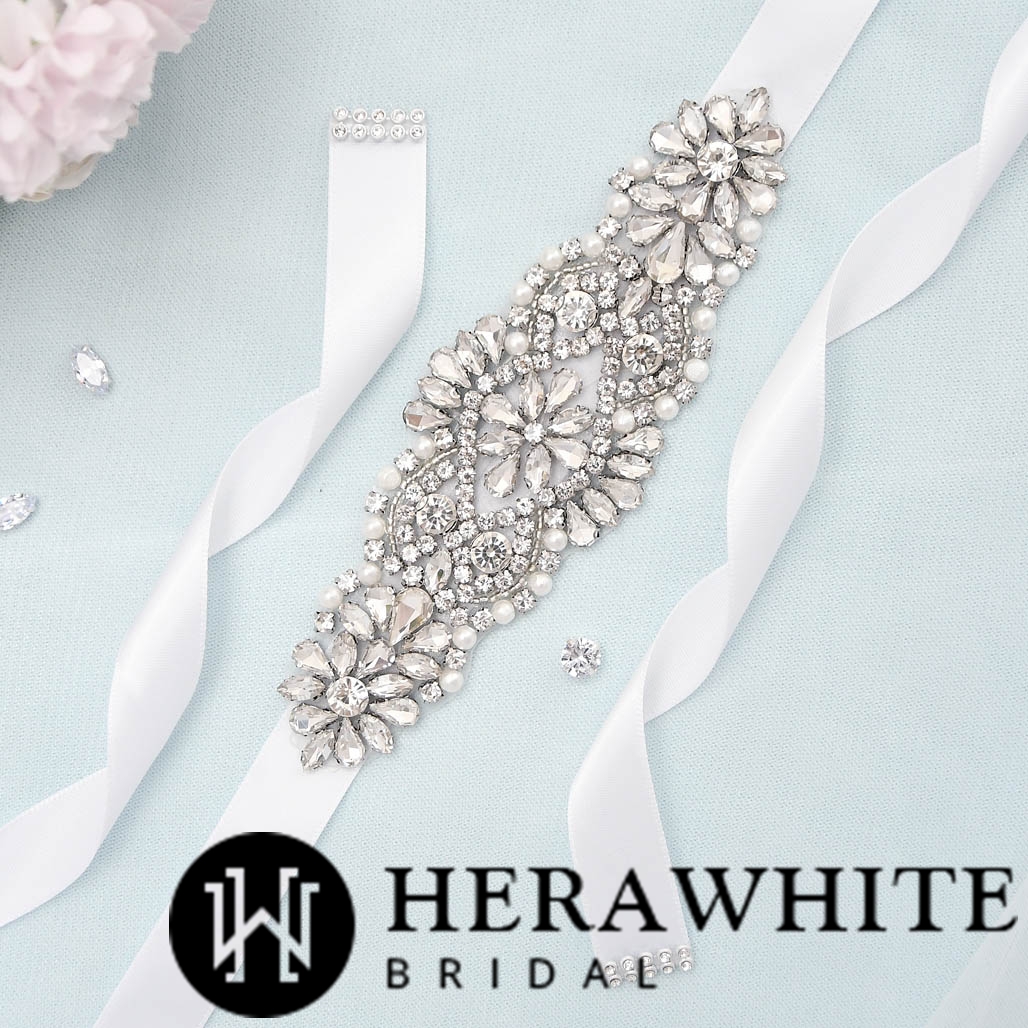 Glittering Rhinestones Pearl Bridal Sash