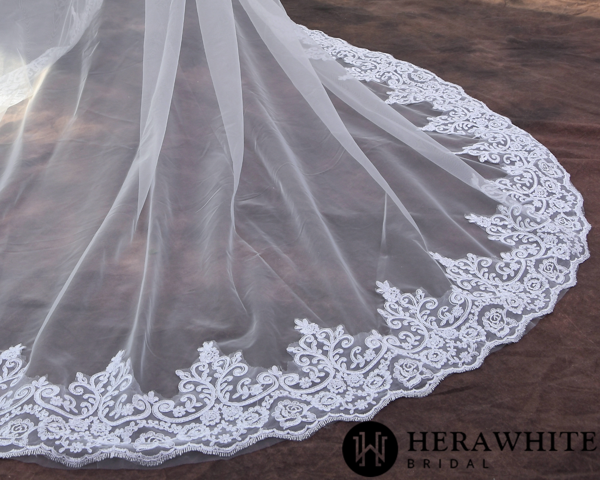 Lace Edge Ruffle Tulle Cathedral LengthBridal Veil