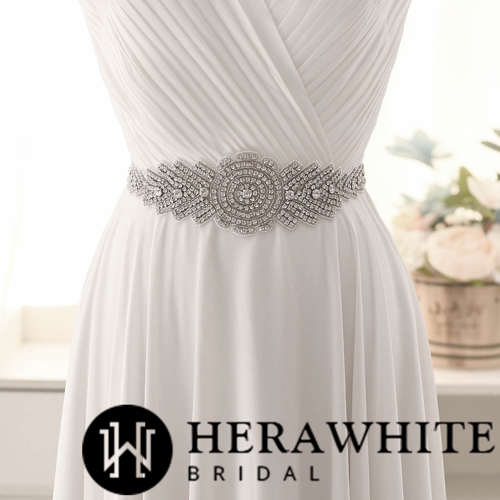 Glittery Wide Crystals Beaded Wedding Belt