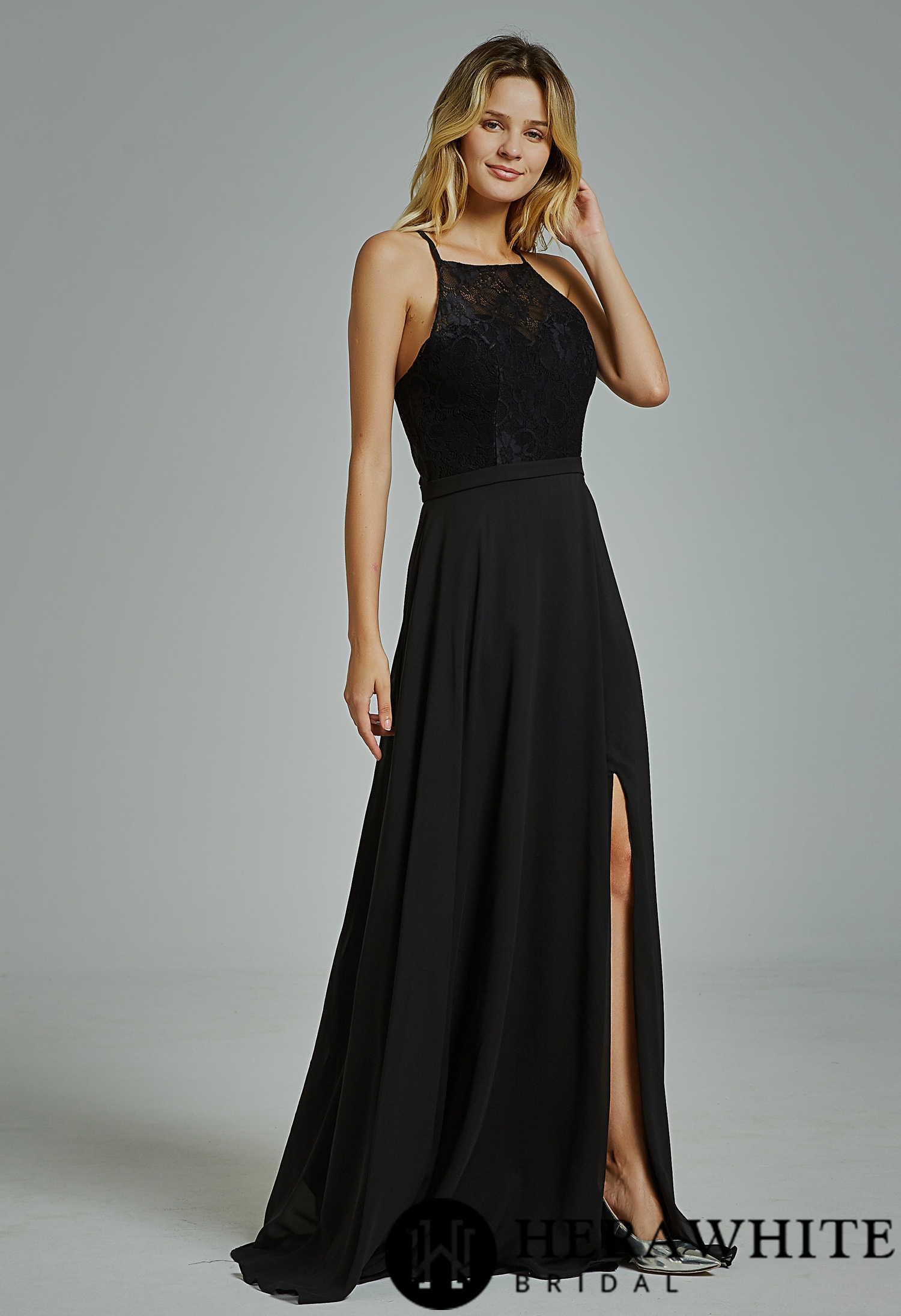 Sexy High Neck Split Chiffon Bridesmaid Dress