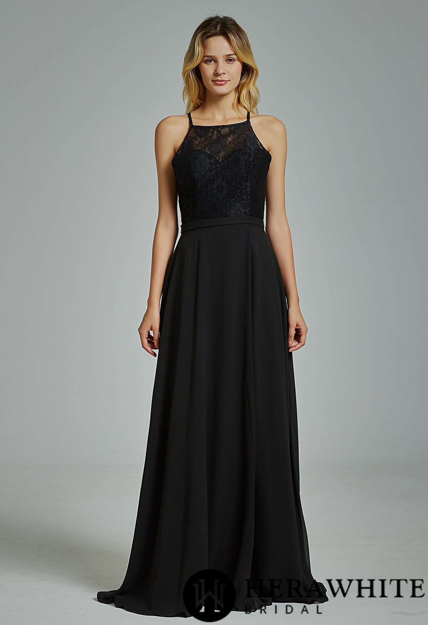 Sexy High Neck Split Chiffon Bridesmaid Dress